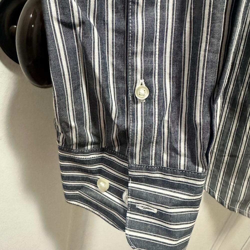 Claiborne Men's Black and White Striped Button Down Shirt - Picture 3 of 4